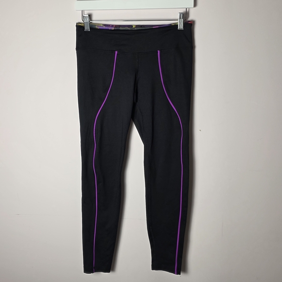 Koral Pants - Koral High Rise Leggings Black Purple Trim Performance Activewear Yoga Gym L
